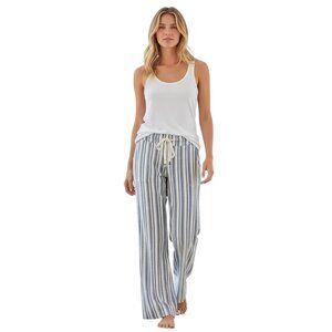 Roxy Blue White Striped Palazzo Wide Leg Beach Vacation Pants Drawstring Size M